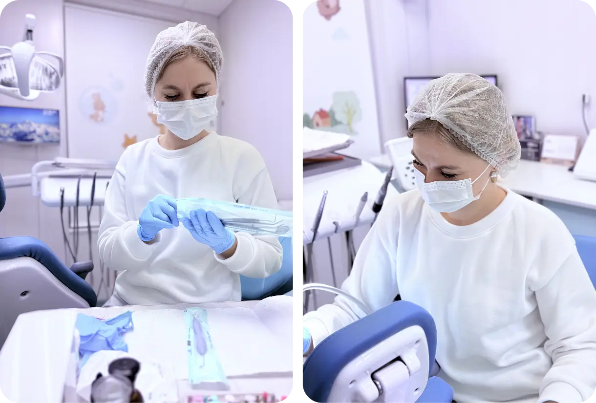 Лікар під час лікування карієсу у дітей